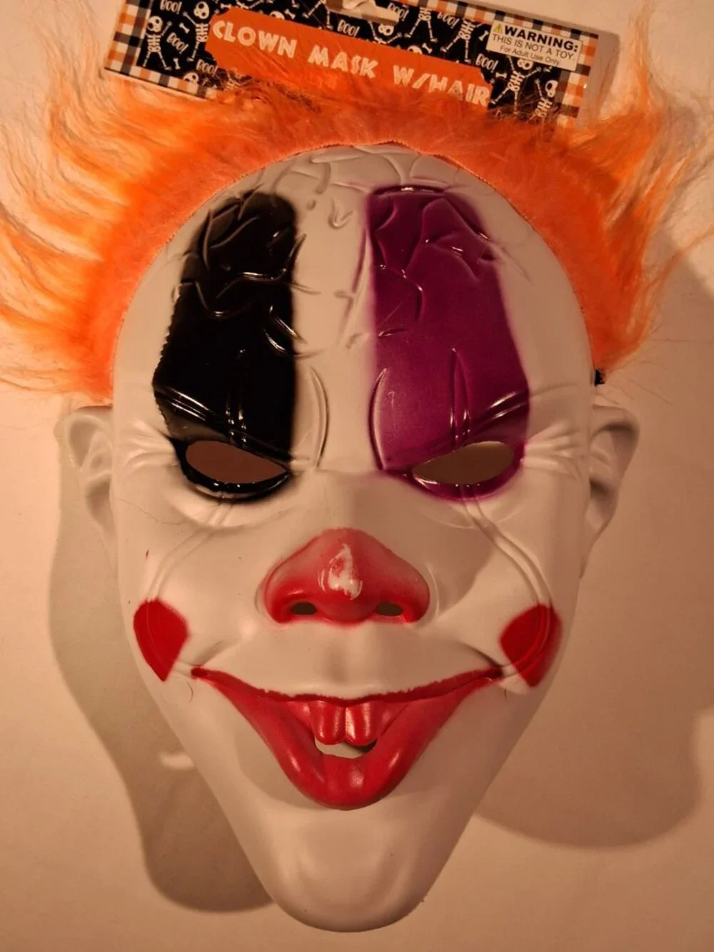 CLOWN MASK WITH HAIR Lot of 3 Adult size New White face Orange Hair Hard Plastic
